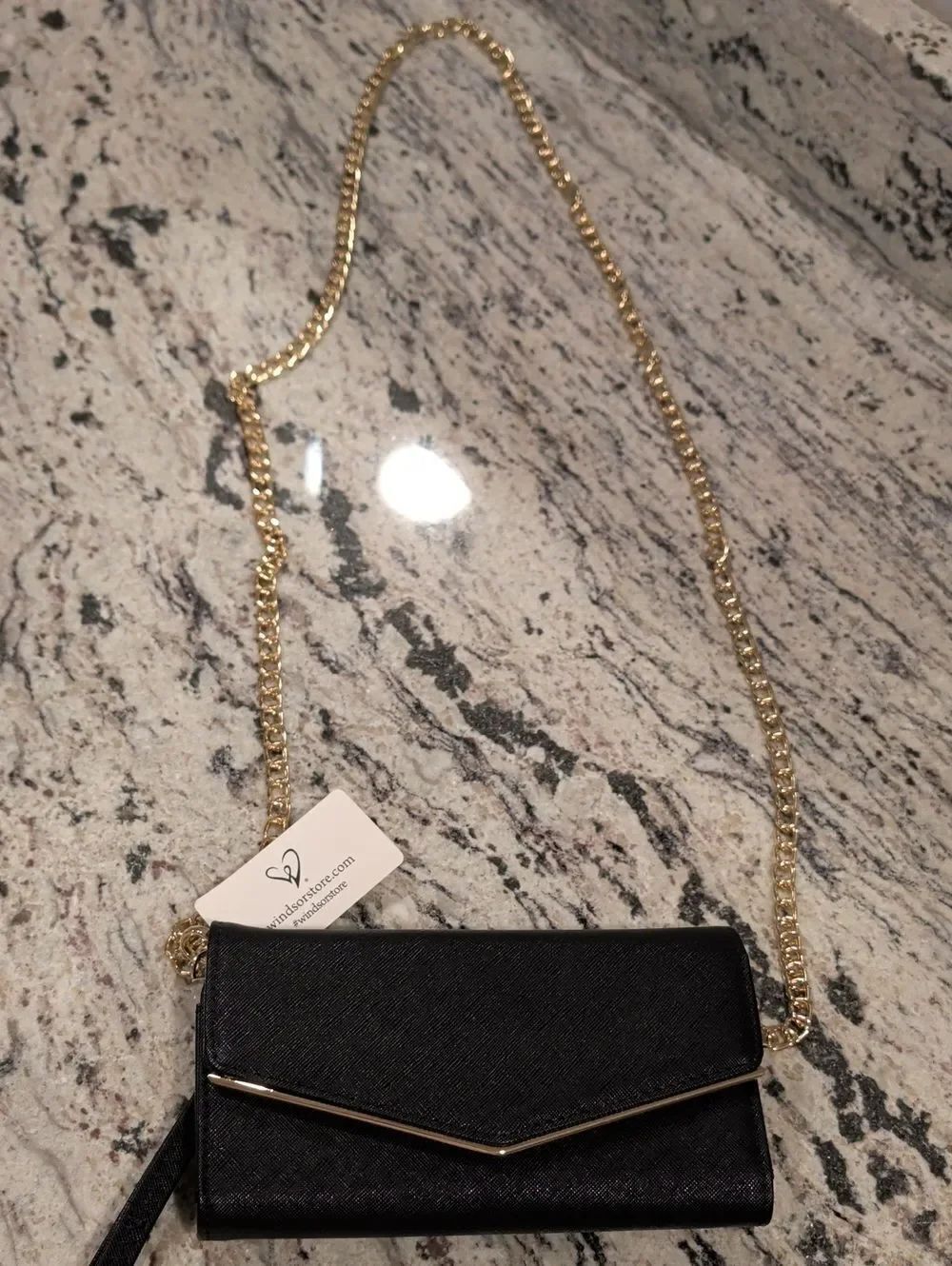 Windsor Black Crossbody Wallet with Gold Chain